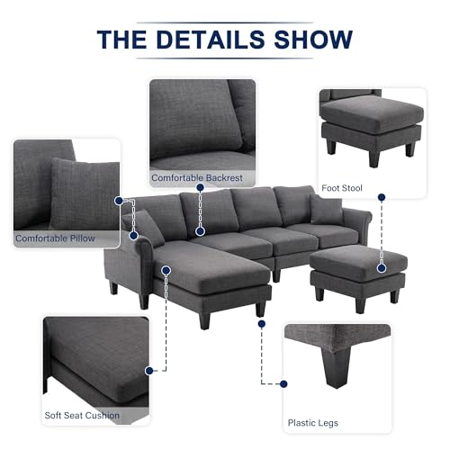 Image of Nathan 6 Seater L Shape Sofa with Centre Table | 6 Seater Sofa Set for Living Room (Nathan Darkgrey, RHS)