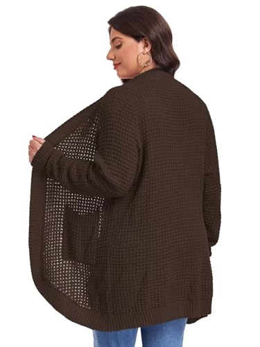Image of LARACE Long Cardigans for Women Plus Size Tops Open Front Sweaters with Pockets Waffle Ribbed Sleeve Loose Fall Outwear