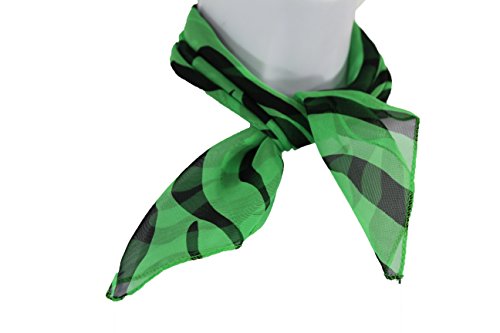 TFJ Women Fashion Small Neck Scarf Sheer Fabric Black Zebra Print Pocket Square Green4