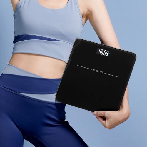 NUTRI FIT Digital Bathroom Scale for Weight Loss, Clear LCD, 330lb, Jet Black