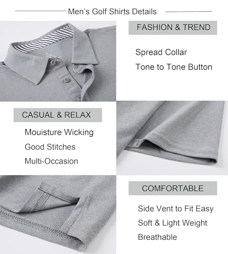 Alex Vando Mens Golf Shirt Moisture Wicking Quick-Dry Short Sleeve Casual Polo Shirts for Men