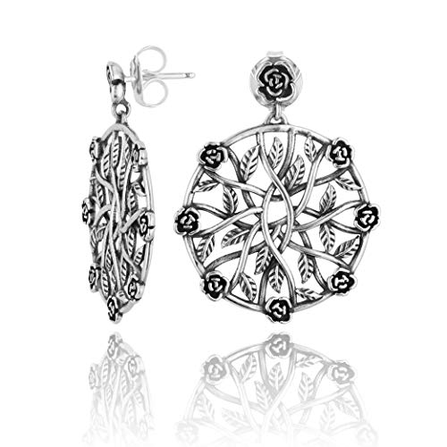 Paz Creations .925 Sterling Silver Rose Pinwheel Dangle Earrings, Made in Israel