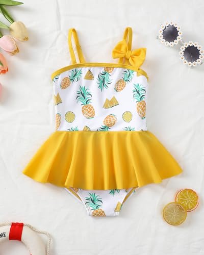 Image of Toddler Girl Swimsuit Baby Girl Bathing Suit Long Sleeve Floral Zipper One-Piece Rash Guard Swimsuit with Hat