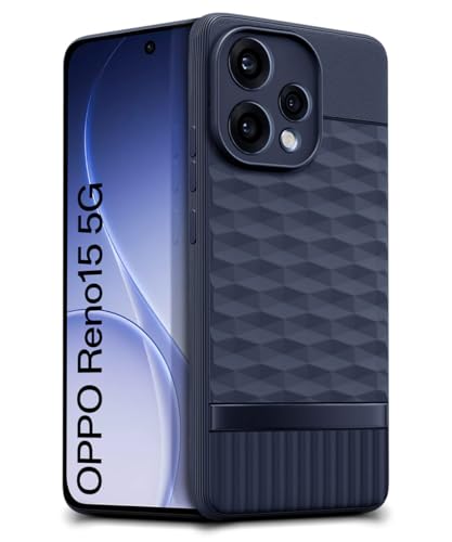 Image of WOW IMAGINE Back Cover for Oppo Reno 15 5G with Hexa Cube Design | Ultra Slim Soft Rubberised Case | Inner Velvet Fabric | Flexible Mobile Case | Camera Protection - Blue