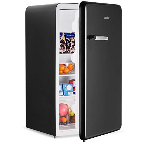 Image of COMFEE' 3.3 Cubic Feet Solo Series Retro Refrigerator Sleek Appearance HIPS Interior, Energy Saving, Adjustable Legs, Temperature Thermostat Dial, Removable Shelf, Perfect for Home /Dorm /Garage [Black]
