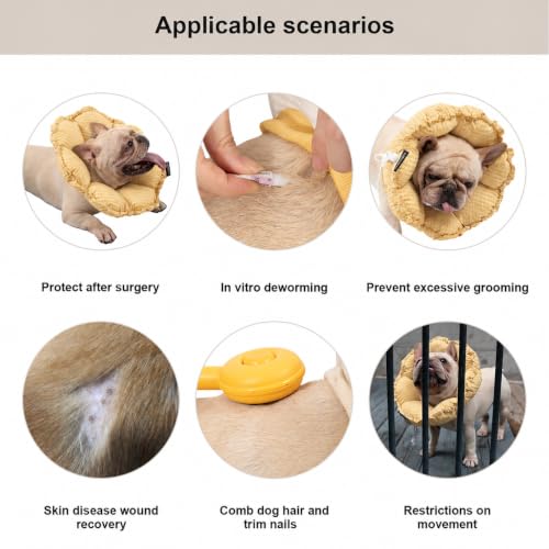 Image of H HIDREAM Dog Cone Collar Stress-Free Recovery Cone Alternative: Adjustable Depth & Diameter for Wide-Neck Dogs (Pugs, Bulldogs, Bullies) Daisy Yellow XL-B