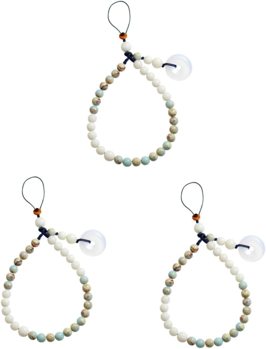 TEHAUX 3 pcs Chinese Style Chalcedony Phone Chain Removable Braided Strap for Mobile Decor Durable and Easy to Attach present for Friends Compatible with All Smartphones