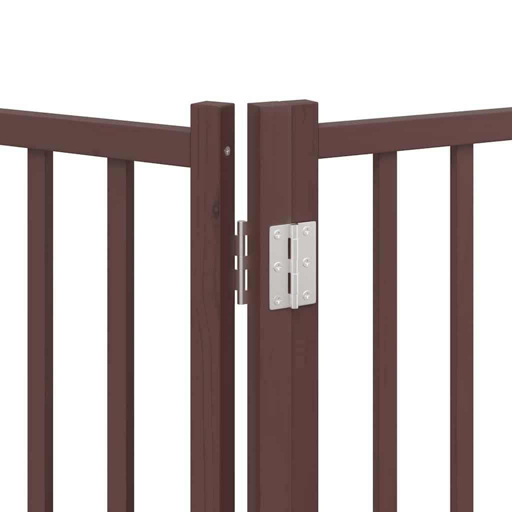 Puerta para perros de madera de álamo marrón, 480 cm de largo, plegable y de pie con puerta, ideal como barrera, protección y seguridad para cachorros y perros pequeños en interiores y