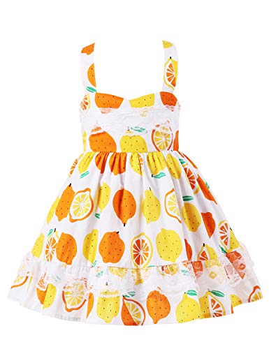 Girls Dress Floral Ruffle Lace Dress Kids Flutter Party Dress Toddler Baby Girl Dress Cold Shoulder Flutter Halter Dress Summer Girl Clothes Sleeveless Boho Sundress Lemon White 05 4-5 Years