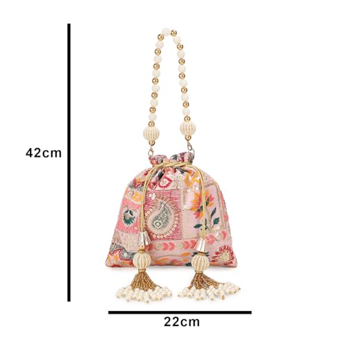 Image of LONGING TO BUY Indian Ethnic Pearls & Sequence Potli Bag for Women, Wedding Potli Bag and For Ethnic Wear