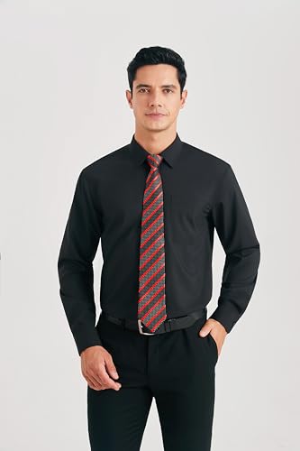 Image of HISDERN Mens Dress Shirt with Tie Pocket Square Set Classic Button Down Shirt Matching Tie Long Sleeve Shirts