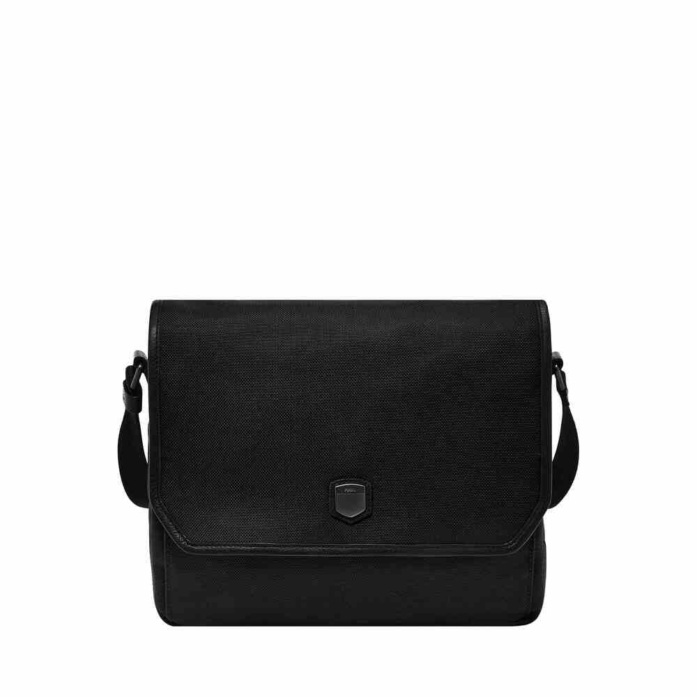 Fossil Men's Hayes Black Faux Fur Crossbody Bag, MBG9628001