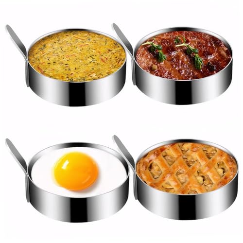 CGTQROVR Anillo de Huevo 4pcs 2.95 Molde de Huevo de Acero Inoxidable Redondo Paracher Pulido Antiadherente con Mango Home Restaurant Cafe Maker Ideal para freír Huevos