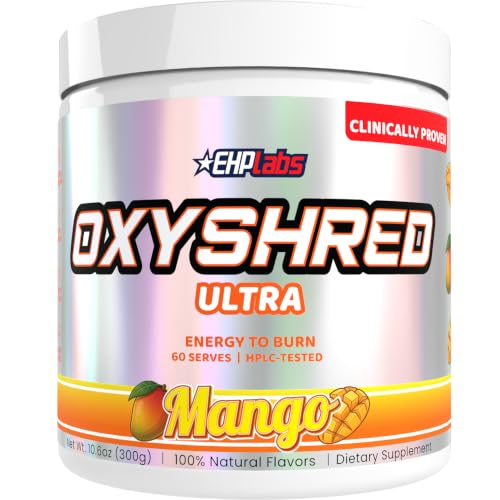 Image of EHP Labs OxyShred Pre Workout Powder - Preworkout Powder with L Glutamine & Acetyl L Carnitine, Energy Boost Drink - Mango, 60 Servings