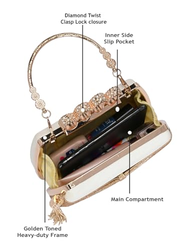 Image of TOOBA Handicraft Pearl Embroidered Clutch Purse For Women with Trendy Design 4-ring Handle & Tassel