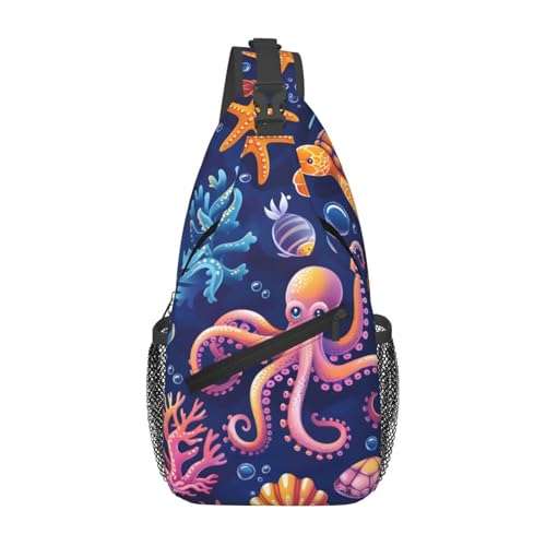 Bolso bandolera con patrón de tortuga y pulpo para mujer y hombre miniatura 1