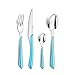 Amefa Eclat - Cubertería (24 piezas, para 6 personas, 6 cucharas, 6 tenedores, 6 cuchillos, 6 cucharillas de café y té), Acero inoxidable y plástico, azul turquesa/plateado, 24-teilig