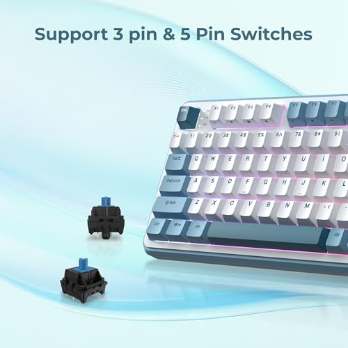 Image of Rosewill Neon S96 Wireless Mechanical Gaming Keyboard, 98-Key Layout w /Volume Knob, Bluetooth / 2.4GHz / USB-C, Hot-Swappable Blue Switches, RGB Backlit, 3750mAh Battery, Windows & macOS, White