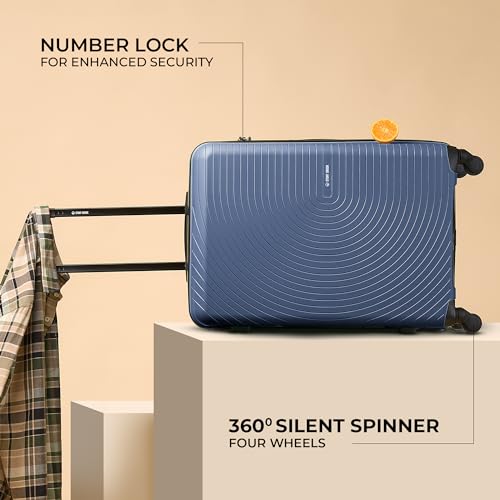 Image of Stony Brook Nasher Miles Crescent 75 Cm 28 Inch Polypropylene Hard-Sided 4 Wheels Spinner Check-in Luggage Trolley Bag (Navy Blue)