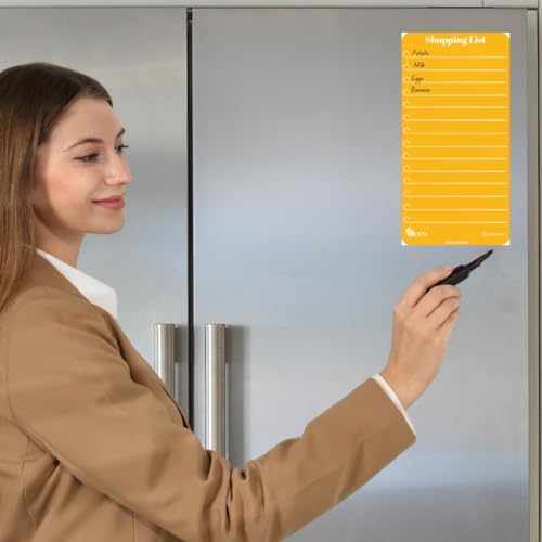 Image of Zesta Vinyl Magnetic Planner for Fridge | Cute Weekly Planner /Meal Planner with Marker | Rewritable Magnetic White Board for Fridge (Pastel Yellow)