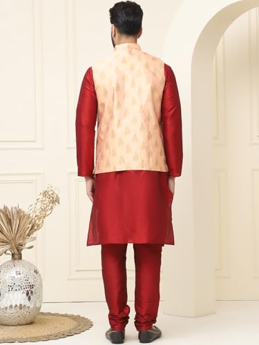 Image of SOJANYA (Since 1958 Men's Silk Blend Kurta Pyjama With Self Design Nehru Jacket