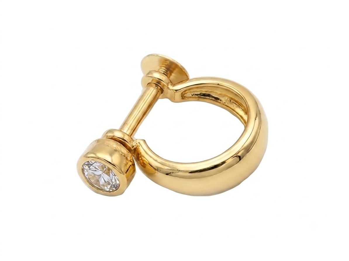 ruvee Gold-Plated Unisex Hoop Earring with Sparkling Zirconia Stone - Stylish Screw-Back Bali for Men and Women (1 Piece, Not Pair)-picture-12