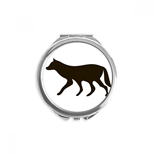 Espejo redondo de bolsillo con diseño de lobo negro para maquillaje portátil