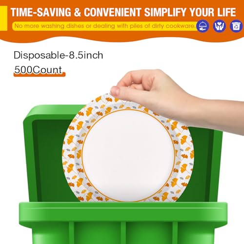 Ginkgo Dessert Paper Plates 8.5 inch Bulk 500 count, Thickened Heavy Duty Disposable Plates for Party and Daily use - Thumbnail 6
