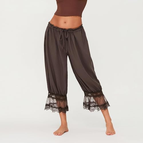 Image of UAURORAO Women Lace Trim Bloomer Pants Flowy Culottes Pantaloons Bloomers