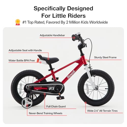 Royalbaby Kids' Bike for Boys and Girls, BMX Freestyle Bike for Kids, 95% Assembled, Front Hand Brake Plus Rear Coaster Brake, 12, 14, 16 and 18 Inch Bike (Red, 12 Inch with Training Wheels) by RoyalBaby - Image 2