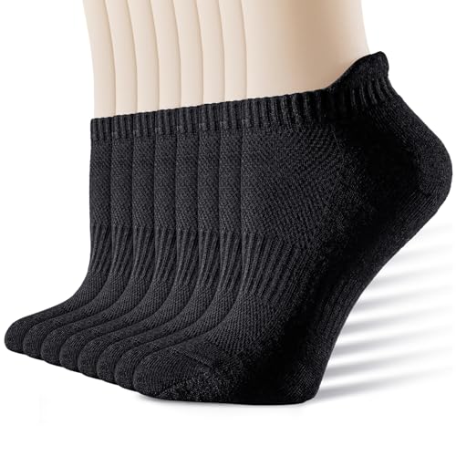 IDEGG 8 Pairs Ankle Performance Athletic Running Socks Low Cut Sports Tab Socks for Women and Men Medium Black
