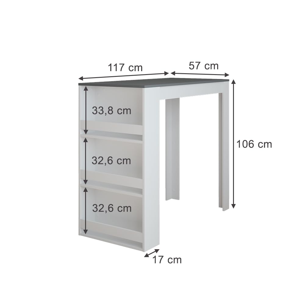 Vicco Tavolo da bar Repose, Bianco/antracite, 57 x 117 cm, utilizzabile come tavolo alto per cucina o zona pranzo