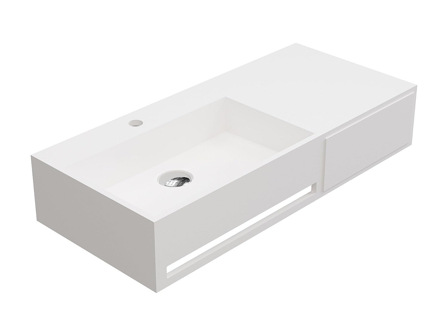 Vente-unique-Lavabo suspendido con encimera de solid surface con toallero - Blanco - Ancho 90 x Prof. 40 x Alt. 17 cm - GANDAKI