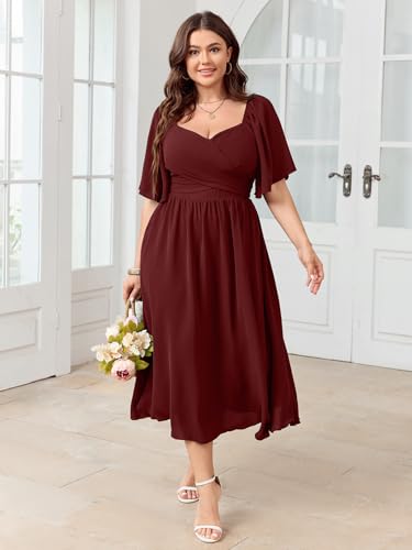Image of SHESTARR Women's Plus Size Midi Dress Sweetheart Neck Short Sleeve Wedding Guest Cocktail A Line Flowy Dress