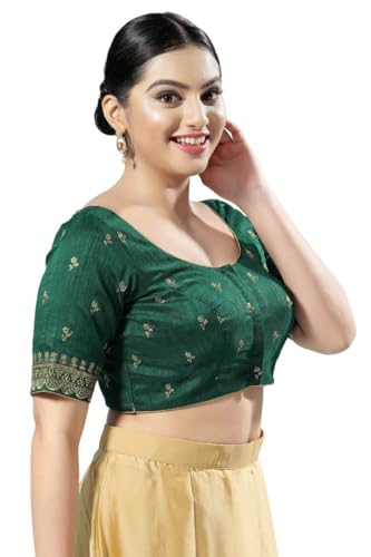 Image of Vamas Women's Silk Padded Self Design Half Sleeve Readymade Saree Blouse (X-1166.ELB)