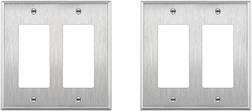 ENERLITES Placa decorativa de pared metálica para interruptor o receptáculo, resistente a la corrosión, tamaño de 2 segmentos, 4.50 x 4.57 pulgadas,