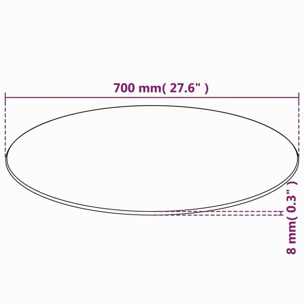 vidaXL Tischplatte, Ø 700 mm, Gehärtetes Glas, Keine Montage, Transparent, Rund, 8 mm Dick, Ersatzschutz, Robuste Glasplatte