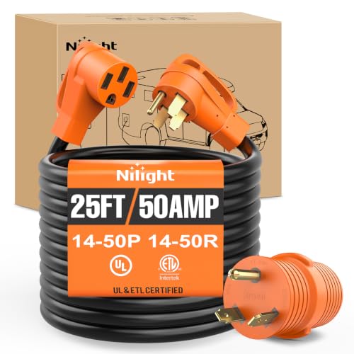 Image of Nilight 25FT 50 Amp RV Extension Cord with Adapter 6 /3+8 /1 Gauge | Adapter 30Amp to 50Amp 250V Heavy Duty Pure Copper STW Wire UL ETL Listed 4 Prong 14-50P 14-50R for Generators Camper
