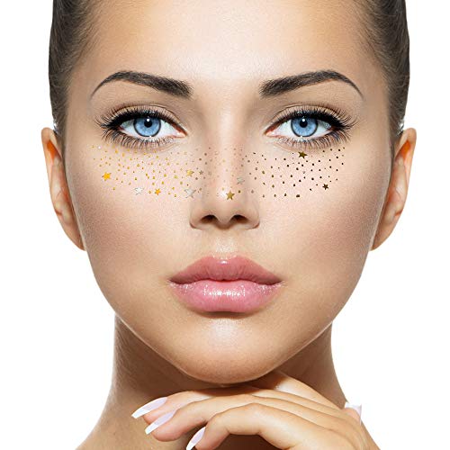 7 Sheets Face Metallic Tattoo Stickers Gold Face Temporary Tattoos Freckle Sticker For Women Girls Halloween Make Up Cosplay (15 Styles) #TOP3