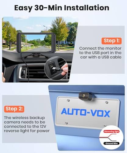Image of AUTO-VOX W5 Wireless Backup Camera: 4.5 inch 1080P Dual-Channel Monitor, Easy Installation, Stable Wireless Signal, IP69K Waterproof Color Night Vision Back Up Camera for Truck, Car, SUV, Van and Trailer