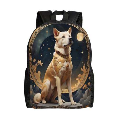 Comfort Fit Unisex Dog Lunar Golden Ornament Backpack Durable for Daily Commute & Travel Adventures 16 Inch