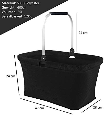 LOMOS Foldable Shopping Bag, Shopping Basket with Comfortable Handle, in Black