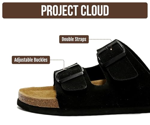 Image of Project Cloud Mens Sandals, 100% Genuine Leather Mens Slides (Heritage) | Memory Foam Insole & Cork Footbed Slides for Men Footwear Non Slip Summer Sandals for Men & Lightweight Sandals Men