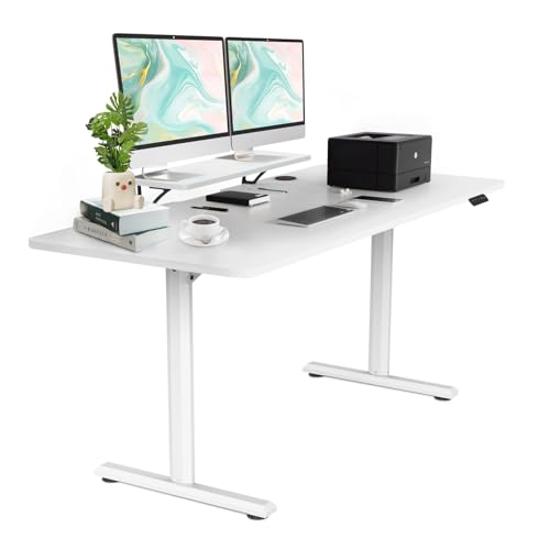 Escritorio Ajustable en Altura, 160×70cm, Eléctrico, Dos Posiciones de Memoria, Patas en T con Sistema Anti-Colisión, Panel de Control con Memoria, Soporte para Monitor, Escritorio de Pie, para Juegos
