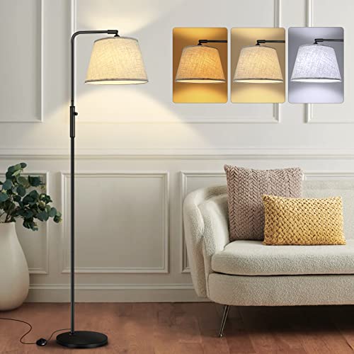 Yicenscoltd Boog Vloerlamp Woonkamer - LED Vloerlamp Dimbare 3 Lichtkleuren, E27 12W LED-lamp Inclusief, Linnen Kap, Voetschakelaar - Geschikt voor Slaapkamer, Lezen, Kantoor