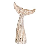 K KILIPES Wood Whale Tail Table Top Statue Figurines 19.5" H Rustic Antique Whale Tail Beach Nautical Carving Sculpture Coastal Ocean Themed Home Decor (L)