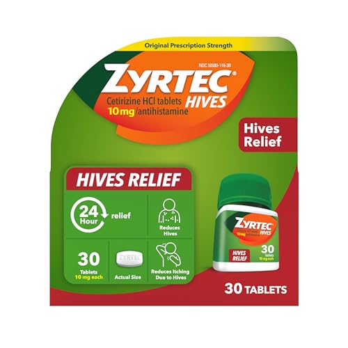 Zyrtec 24 Hour Hives Relief Tablets, 10 mg Cetirizine HCl Tablets to Help Reduce Hives & Reduce...