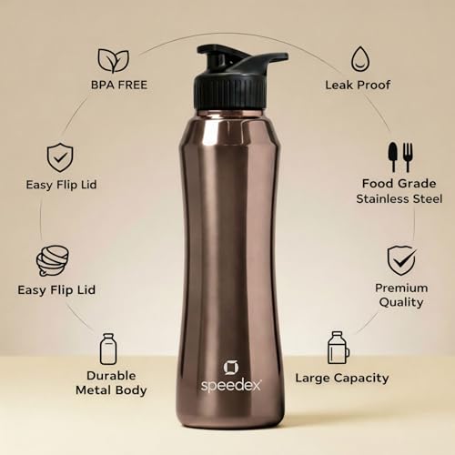 Image of Speedex Stainless Steel Water Bottle 1 Ltr, Leak Proof Sipper Cap, BIS Approved 1000 ml Metal Bottle For Daily, Office, School, Gym, Travel Use for Men, Women, Kids, Adults, Copper Gold, Set of 4