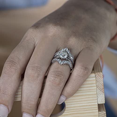 TwoBirch Vintage Ring Guard and Engagement Ring - 2 Piece Set Includes Guard and 1 Ct CZ Solitaire - Sterling Silver3