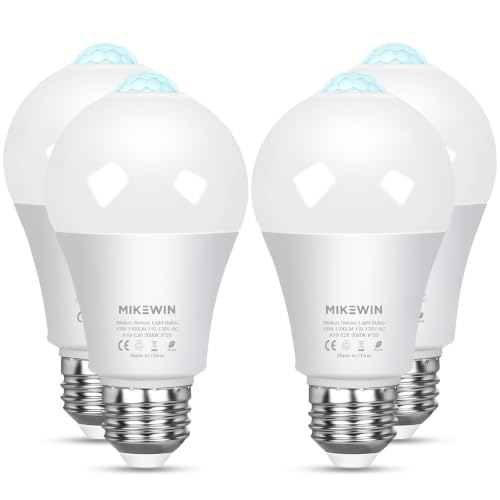 MikeWin Motion Sensor Light Bulbs, 100W Eq., E26, 110-130V, 5000K, 4Pack